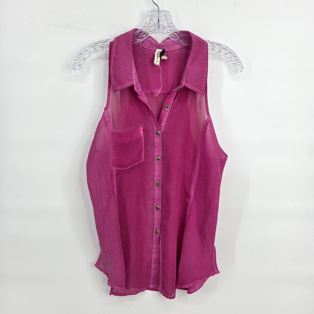 We The Free Sleeveless Top S Pink Boho Eclectic Sheer Mesh Button Down Shirt